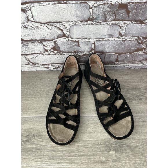 Naot Black Suede Leather Lace Up Open Toe Wedge Sandals Women’s Sz 39EU/8.5M US - Picture 6 of 16